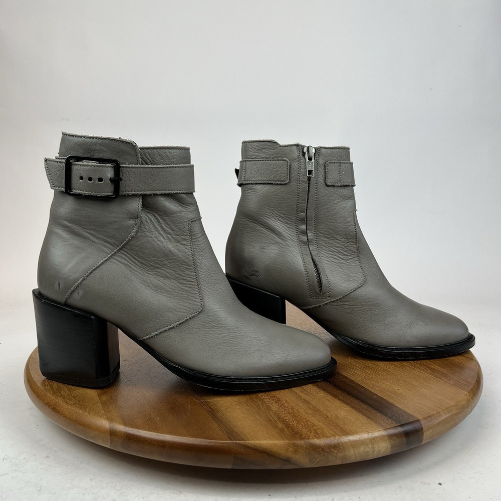 Womens Helmut Lang Schist Gray Leather Heeled Ankle Boots Booties Size EU 39
